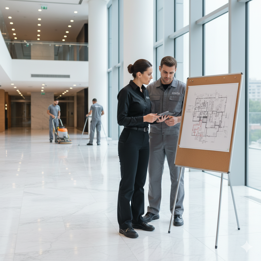 Icono representando personal ejecutando limpieza y mantenimiento